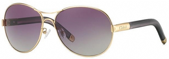 Chloe Sunglasses CL 2207 . Gold tone wire rim purple lenses & Chloe logo temple Chloe YSE Square Rimless Frame Gold Tone Sunglasses with  main image 2