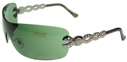 VERSACE Vintage 2053-B Green Shield Sunglasses Silver Jeweled Medusa Unisex Versace Green Green Sunglasses for Women for sale | eBay main image 3